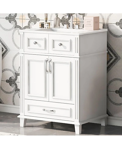 Sillysis Freestanding Bathroom Vanity with Ceramic Sink, Solid Wood Mdf Cabinet, Soft Close Drawer for Small Spaces