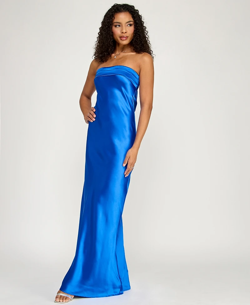 Emerald Sundae Juniors' Strapless Drape-Back Satin Gown, Created for Macy's