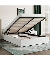 Gaomon Lift Up Storage Bed Frame With With Wingback Headboard Velvet Upholstered Bed Frame With Diamond Tufted Design Gold Trim Hydraulic