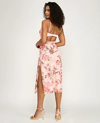 Katia Rae Junior's Floral Peek-a-Boo Bra Sweetheart Neck Midi Dress