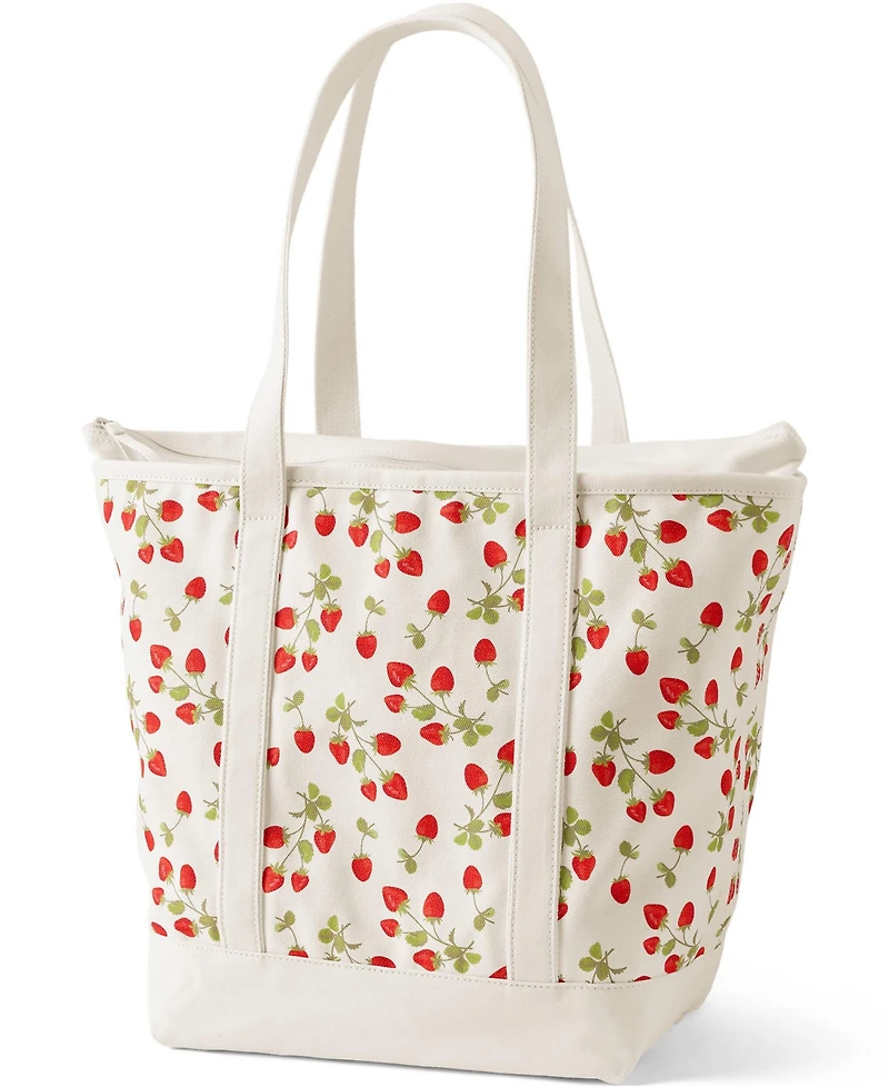 Lands' End Large Print 5 Pocket Zip Top Long Handle Canvas Tote Bag