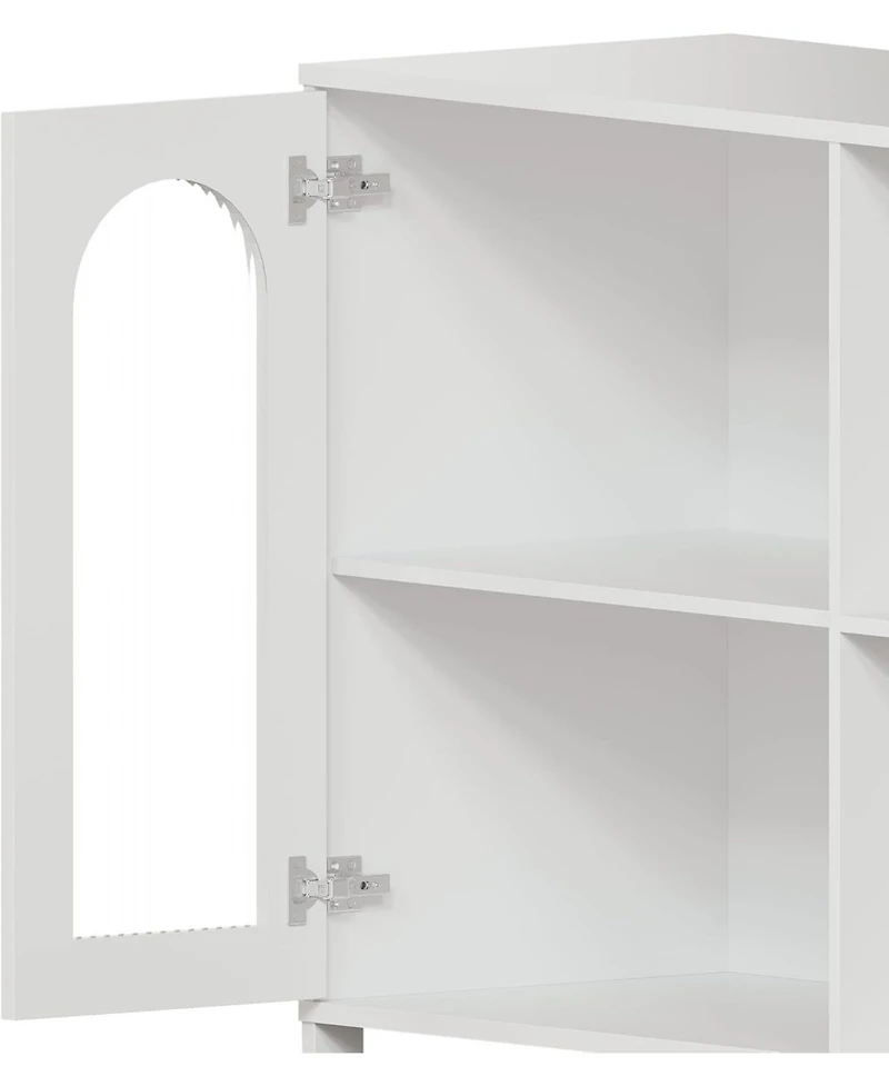 gaomon 2PCS Whhite Storage Cabinet with Glass Door,Open Shelves,Sideboard Buffet Cabinet,2-Tier Floor Storage Cabinet for Living Room,Bathroom,Kitchen