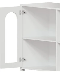 gaomon 2PCS Whhite Storage Cabinet with Glass Door,Open Shelves,Sideboard Buffet Cabinet,2-Tier Floor Storage Cabinet for Living Room,Bathroom,Kitchen