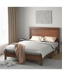 Gymax Bed Frame Platform Slat High Headboard Bedroom Rubber Wood Leg