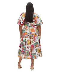 City Chic Women's Plus Simona Print Puff Sleeve Dress