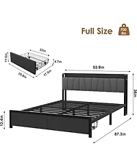 gaomon Bed Frame with Storage Headboard, Industrial Platform Bed with 2 Large Drawers and Charging Station