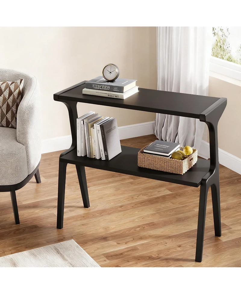 Yigii Narrow End Table 2-Tier Slim Sofa Side Solid Wood Farmhouse Tall Storage Shelf Modern Skinny Bedside