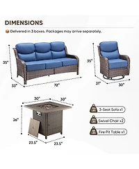 Gymojoy 4 Piece Patio Furniture Set with Fire Pit Table, Swivel Rocker Chair, Seat Sofa, Seats Outdoor Conversation for Lawn Garden Backyard