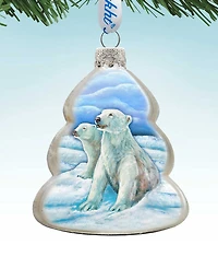 Designocracy Polar Bears Family Mercury Holiday Ornament
