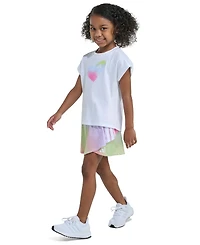 adidas Girls' 2T-6X Short-Sleeve Box T-Shirt And Printed Faux Wrap Skort, 2-Piece Set