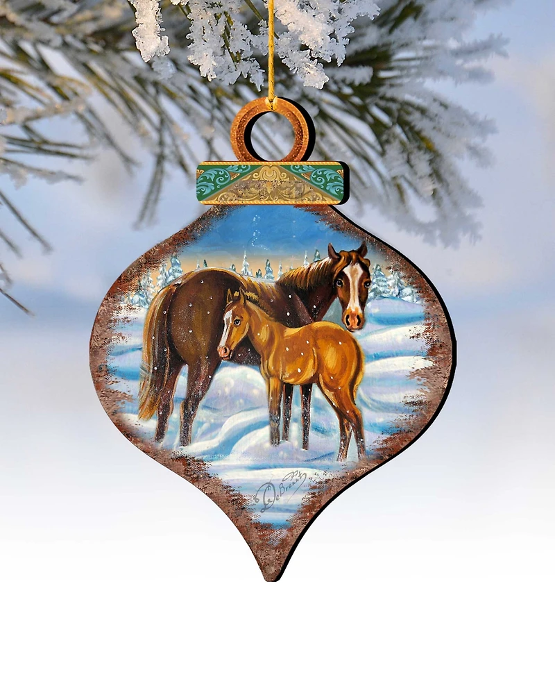 Designocracy 2 Piece Horses Scenery Wood Ornament Set