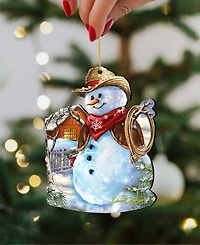 Designocracy 2 Piece Cowboy Snowman Wood Ornaments Set