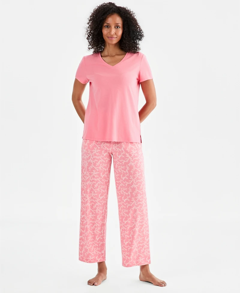 Charter Club Women's Solid V-Neck Short-Sleeve Sleepwear Top, Created for Macy's
