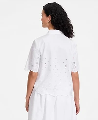 Lands' End Women's Poplin Eyelet Button Front Shirt
