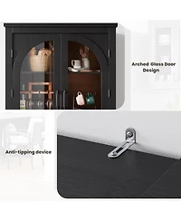 gaomon 70" Tall Kitchen Pantry Cabinet - Modern Display with 4 Arched Glass Doors and Adjustable Shelves, Versatile Cupboard Organizers