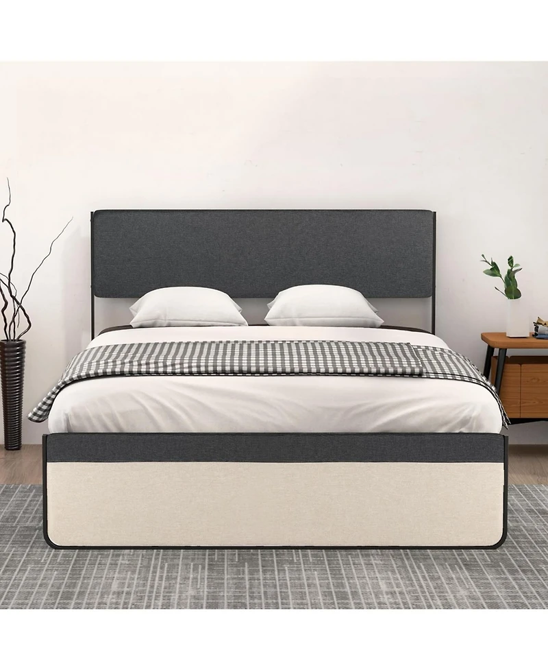 gaomon Full Platform Bed With Upholstered Headboard and Footboard Steel Slat Support Spacious Storage No Box Spring Needed