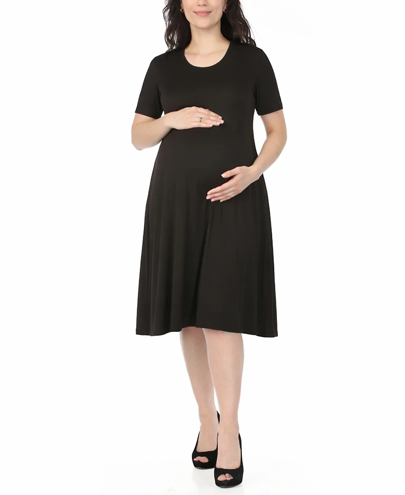 White Mark Women's Maternity Short-Sleeve A-Line Dress