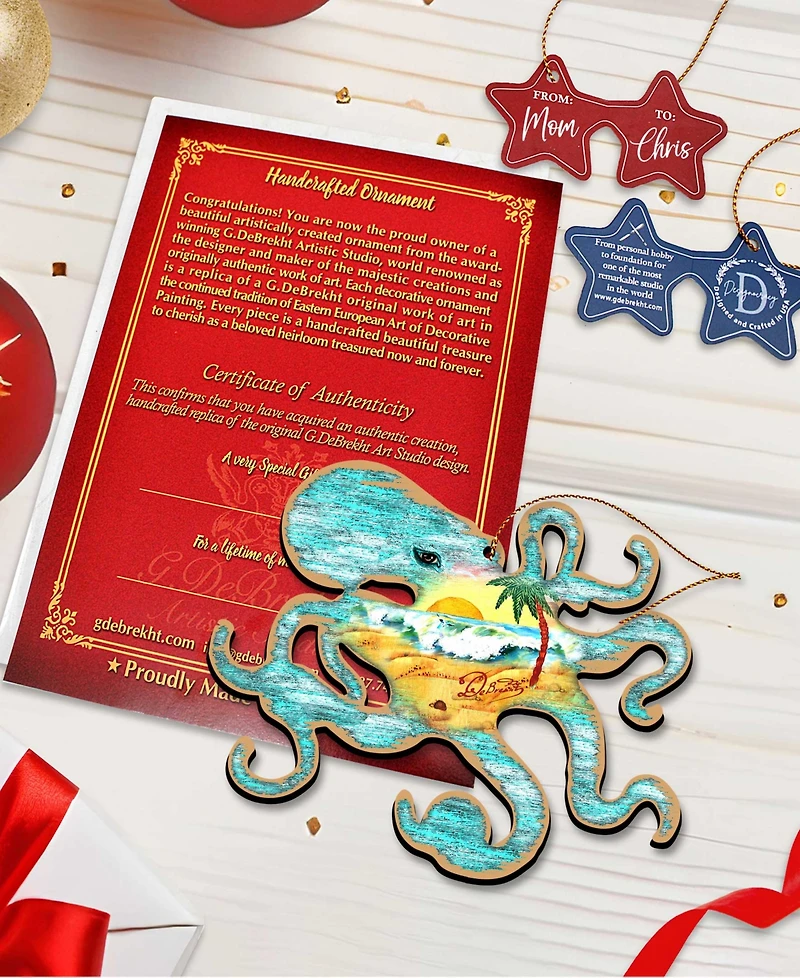 Designocracy Octopus Wooden Ornaments, Set of 2