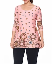 White Mark Women's Printed Sleeve Flowy Tunic Top