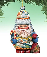 Designocracy Whimsical Winter Wonders Sant Wooden Ornaments, Set of 2
