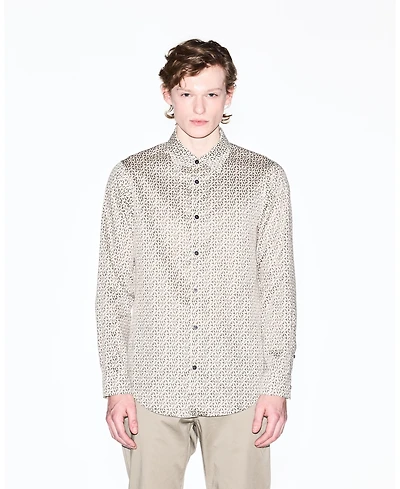 A|X Armani Exchange Men's Long Sleeve Cotton Satin Allover logo Print Shirt