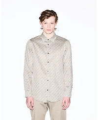 A|X Armani Exchange Men's Long Sleeve Cotton Satin Allover logo Print Shirt