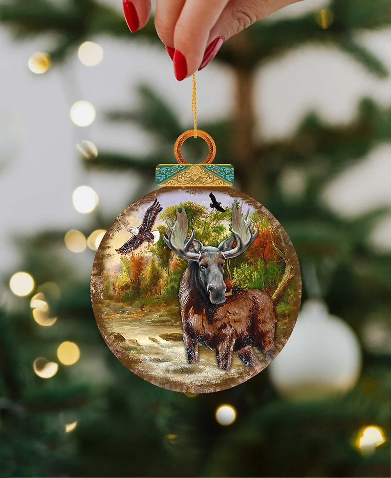 Designocracy Woodsy Moose Ball Wooden Ornaments, Set of 2