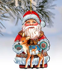 Designocracy Holiday Fawn Wooden Christmas Ornament Set of 2