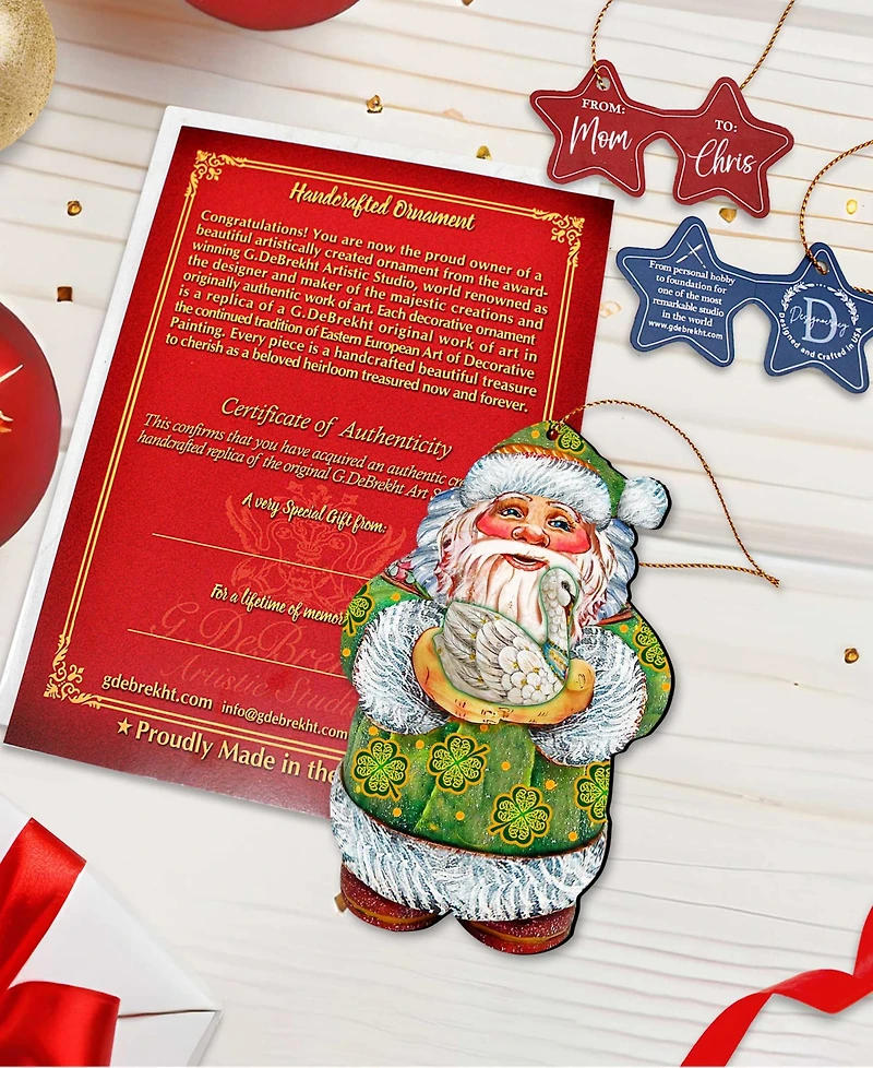 Designocracy Celtic Swan Santa Wooden Christmas Ornament Set of 2