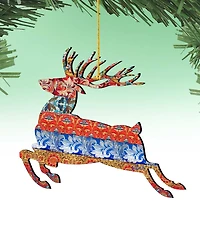Designocracy Rustic Prancing Deer Wooden Christmas Ornament, Set of 2