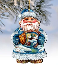 Designocracy Gold Fish Santa Wooden Christmas Ornament Set of 2