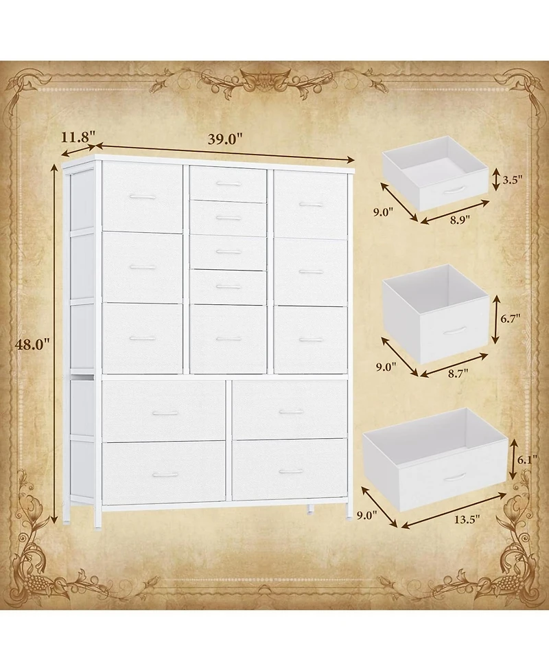 gaomon 15 Drawer Dresser Unit, Chest of Drawers with Wood Tabletop & Metal Frame, Fabric Storage Organizer for Closet Bedroom Living Room