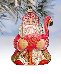 Designocracy Flamingo Santa Wooden Christmas Ornament Set of 2