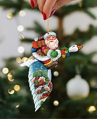 Designocracy Goose Traveling Santa Wooden Christmas Ornament, Set of 2