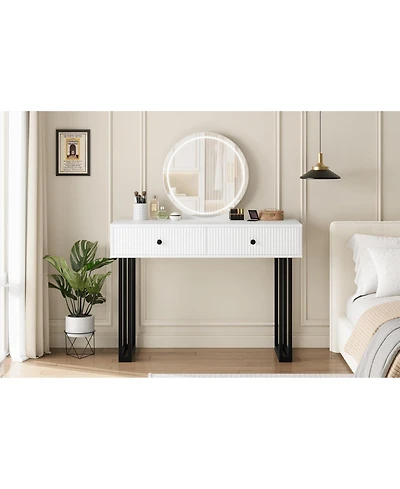 Gaomon Vanity Desk with Mirror and 3-Color Led Lights, Spacious Storage Drawers & Shelves, Modern Makeup Table for Bedroom