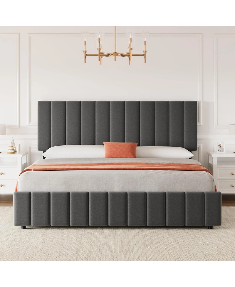 gaomon Full Upholstered Bed Frame 4 Drawers Adjustable Headboard Wood Slats No Box Spring Grey