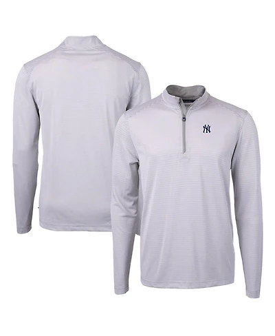 Cutter & Buck Men's Gray/White New York Yankees Virtue Eco Pique Micro Stripe Quarter-Zip Pullover Sweatshirt