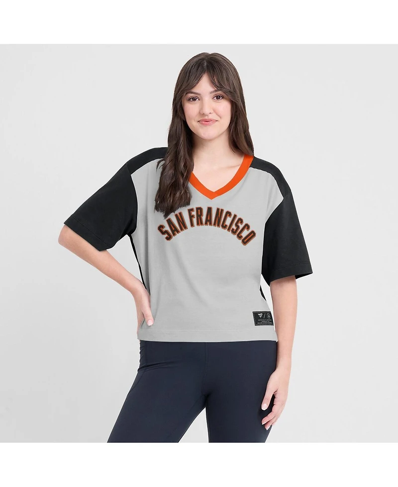 Fanatics Women's Black/Graphite San Francisco Giants Oversized Race To Win V-Neck T-Shirt