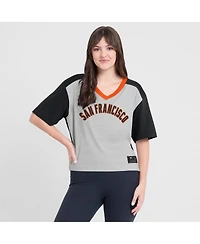 Fanatics Women's Black/Graphite San Francisco Giants Oversized Race To Win V-Neck T-Shirt