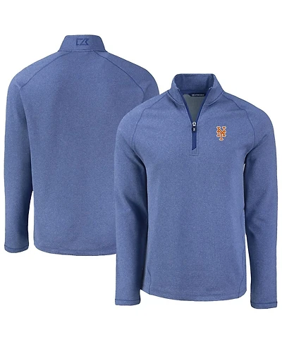 Cutter & Buck Men's Heather Blue New York Mets Peshastin Eco Fleece Raglan Quarter-Zip Sweatshirt