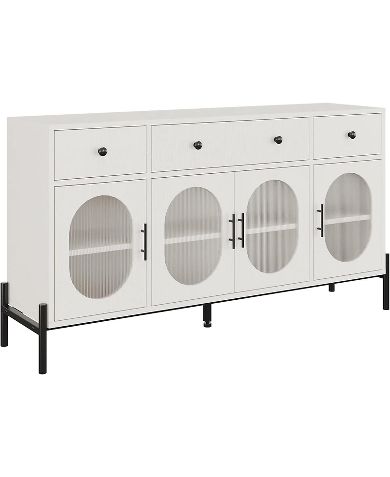 gaomon 62 Inch Modern Sideboard Cabinet with 3 Drawers and 3 Glass Doors Anti Tip Safety
