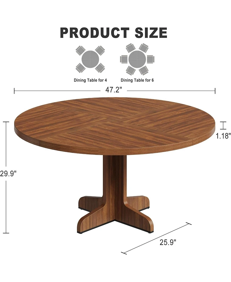 gaomon Round Dining Table – Modern Farmhouse, Wooden Base, Ideal for Kitchen, Living Room