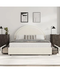 gaomon Queen Bed Frame with Storage Drawers, Upholstered Boucle Platform Round Headboard, Heavy Duty & Noise Free, No Box Spring Needed