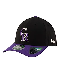 New Era Men's Black Colorado Rockies Alternate Player Replica 39THIRTY M-Crown Flex Hat