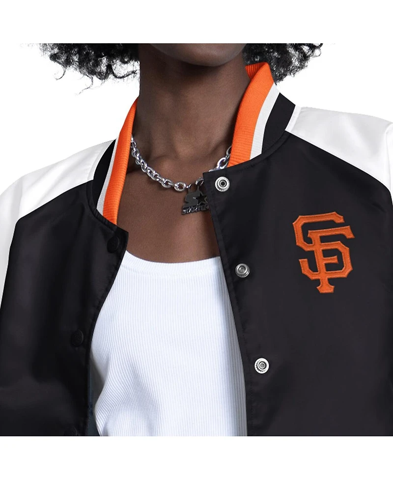 Starter Women's White/Black San Francisco Giants Blitz Varsity Raglan Full-Snap Satin Jacket