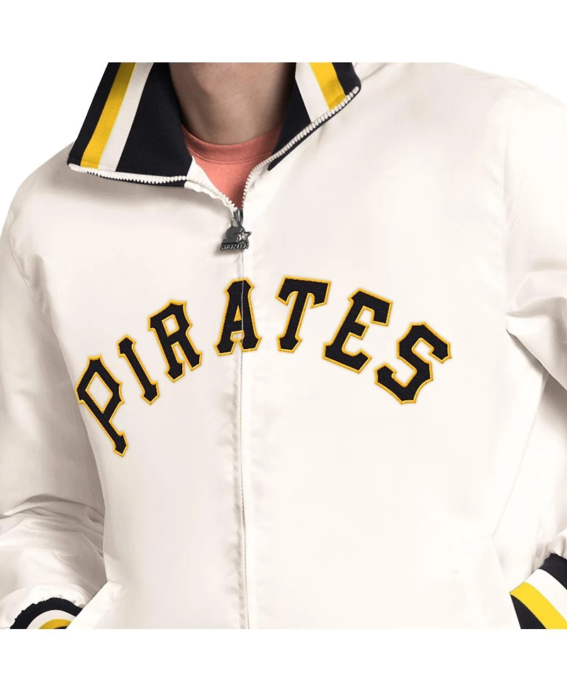 Starter Men's White Pittsburgh Pirates The Captain Cooperstown Logo Full-Zip Varsity Jacket