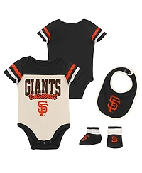 Outerstuff Newborn Black 3-Piece San Francisco Giants Up One Bodysuit and Bib Booties Set