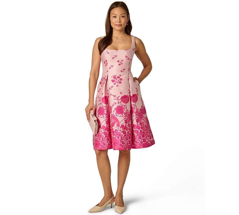 Adrianna Papell Women's Floral Print Fit & Flare Jacquard Dress