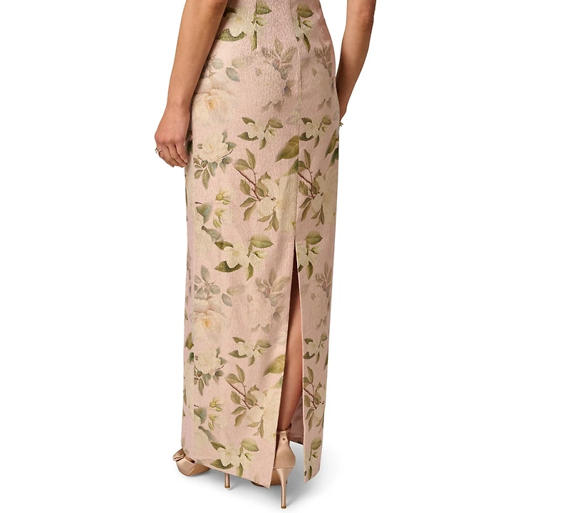 Adrianna Papell Women's Printed Jacquard Bead Square Neck Column Dress