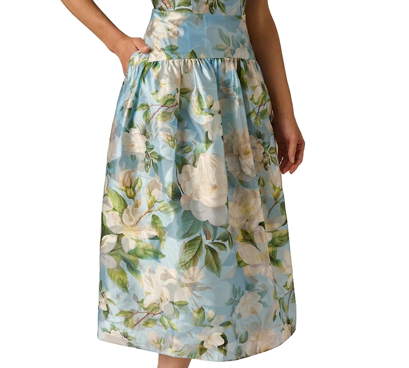 Adrianna Papell Women's Shirred Square Neck Midi Dress